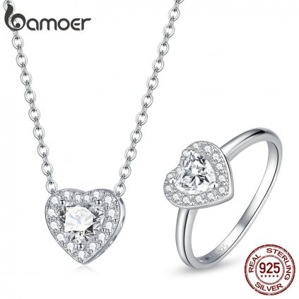 Romantický stříbrný set náhrdelník a prsten
