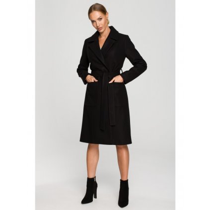 Fleece dámský kabát s páskem s kapsami M708 MOE (Velikost S, Barva Černá)