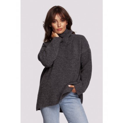 Dámský rolák turtleneck pulovr svetr BK086 (Velikost S/M, Barva Grafitová)