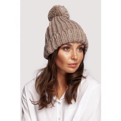 Čepice s bambulí BK101 BeWear (Velikost ONE SIZE, Barva Béžová)