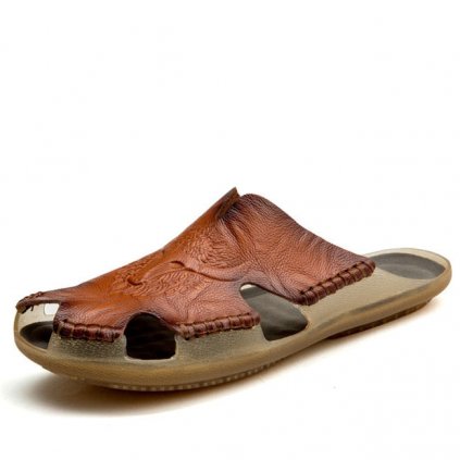 Kožené pánské pantofle vintage retro kůže (Barva Černá, Velikost 38)