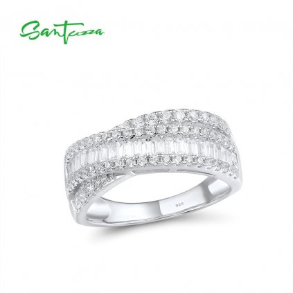 Stříbrný prsten s propletením zdobený zirkony FanTurra