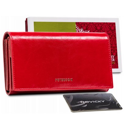 Dámská červená kožená peněženka s klopou