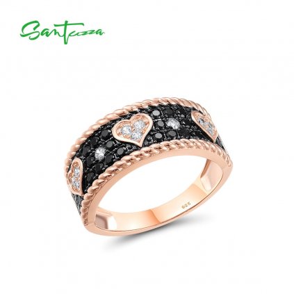 Elegantní prsten se zlacením zdobený černými kameny