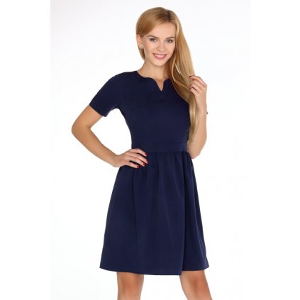 Elegantní áčkové šaty s krátkým rukávem - Modré XL