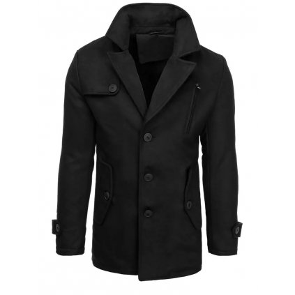 Pánský kabát černá barva s knoflíky a zipy CX0440