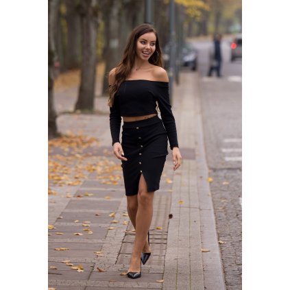 Dámská souprava top + sukně s knoflíky a rozparkem