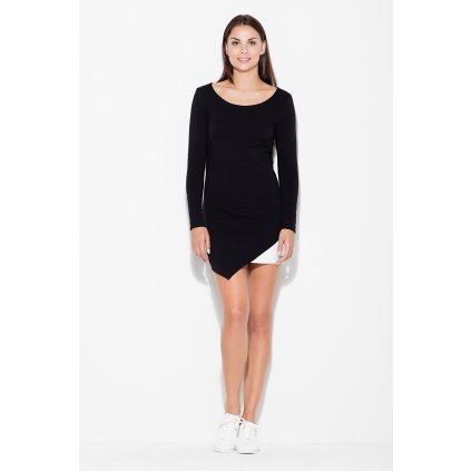 Elegantní šaty z elastického materiálu s delší stranou K284 (Barva Černá, Velikost M)