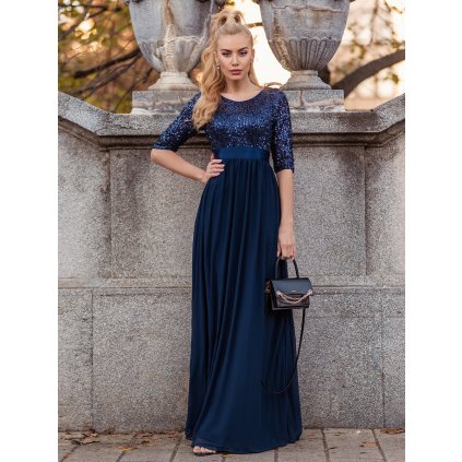 Elegantní plesové šaty s 3/4 rukávy (Barva Bordová, Velikost S)