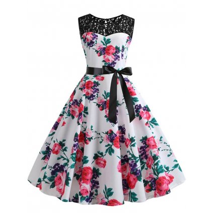 Elegantní šaty ve stylu vintage s krajkovou vložkou (Barva (varianta) B001, Velikost S)