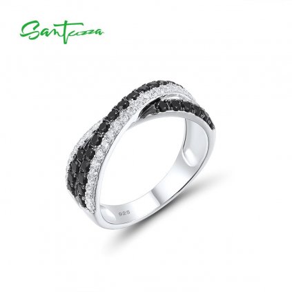 Stříbrný překřížený prsten zdobený zirkony - VEL. 8