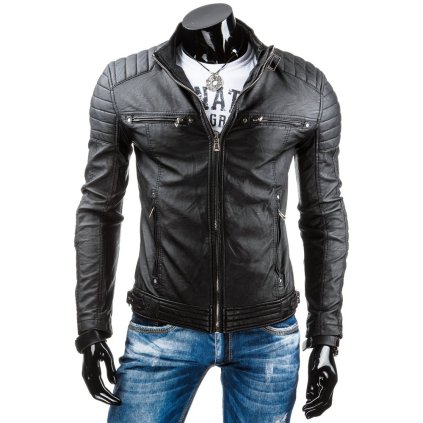 Pánská koženková přechodová bunda s prošíváním (Velikost 3XL, Barva Černá)