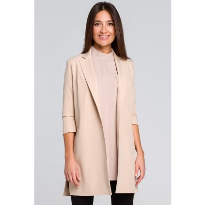 Dlouhé značkové sako s bočními rozparky S142 - Beige XL