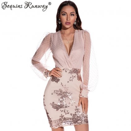 Dámské společenské šaty akce Sequins SF465 (Barva Zlatá, Velikost S)