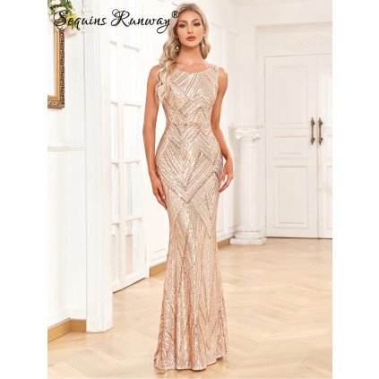 Dámské plesové šaty levně Sequins SF730 (Barva Zlatá, Velikost S)