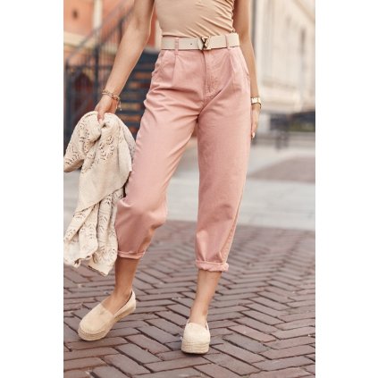 Stažené stylové džíny s vysokým pasem špinavě růžové