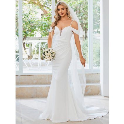 Elegantní svatební šaty mořská panna odhalená ramena (Velikost S, Barva Bílá)