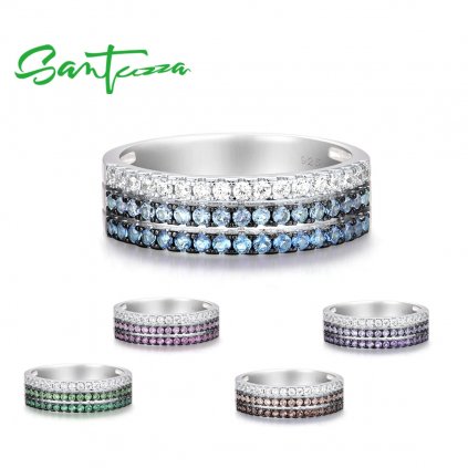 Elegantní masivní prsten ze stříbra zdobený barevnými zirkony FanTurra