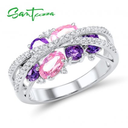 Stříbrný masivní prsten s propletením a barevnými kamínky FanTurra