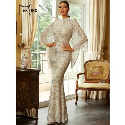 Flitrové šaty muslim styl elegantní se širokými rukávy
