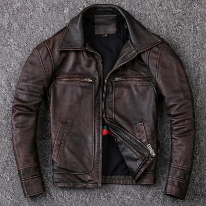 Retro kožená bunda biker s límečkem (Barva (varianta) Černá, Velikost 3XS)