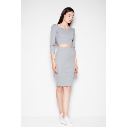 Sportovní set crop top a sukně po kolena VT032 VENATION (Barva Šedá, Velikost S/M)