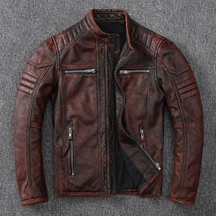 Vintage pánská bunda ve stylu retro 100% pravá kůže (Barva Černá, Velikost 3XS)
