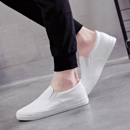 Pánské kožené boty mokasíny slip-on - Bílé 40/42