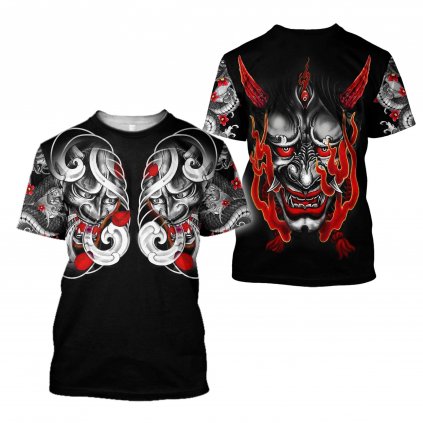 Unisex tričko s potiskem 3D samurai, satanic styl
