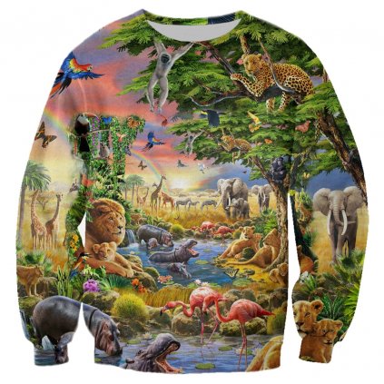 Mikina ze světa zvířat lev / hroch / slon s 3D potiskem (Barva (varianta) mikina, Velikost XS)