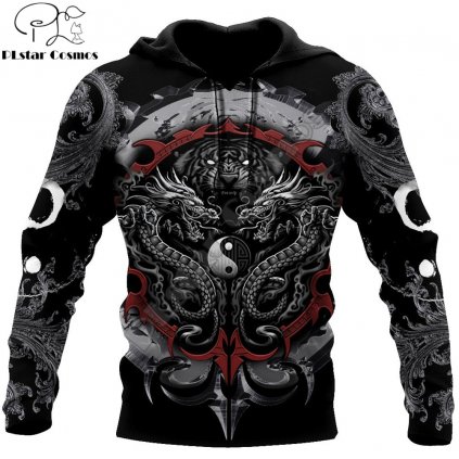 Mikina s 3D potiskem draků Dragon Tiger Yin And Yang Gothic Art