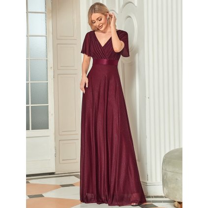 Třpytivé maxi šaty s obálkovým výstřihem (Barva Bordová, Velikost 4XL)