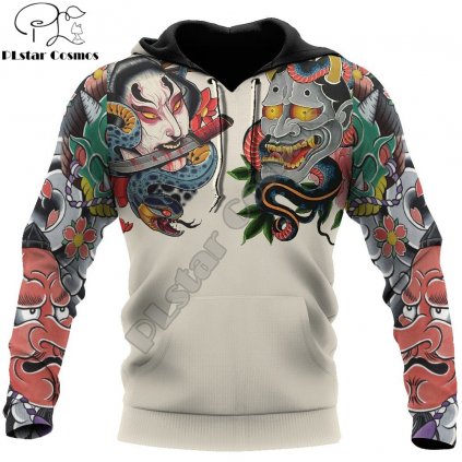 Mikina s barevným potiskem 3D Oni Mask Tattoo