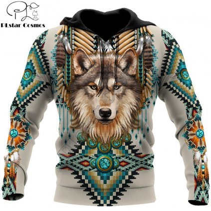 Mikina s potiskem Vlk Native Spirit Wolf 3D