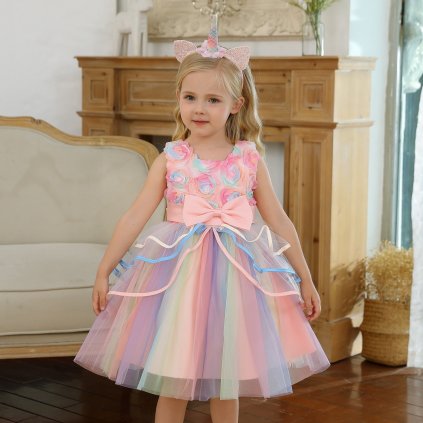 Dětské šaty jednorožec unicorn barevné s mašlí