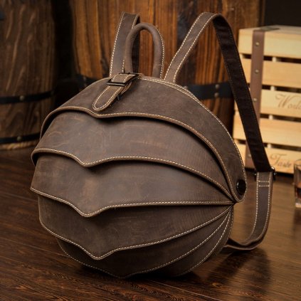 Originální kožený batoh kulatého tvaru handmade vintage (Barva (varianta) červená)