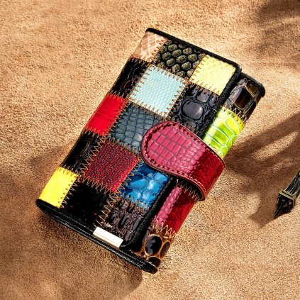 Barevná kožená peněženka pravá kůže patchwork (Barva (varianta) short)