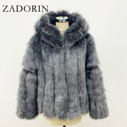 Zimní kožich plyšová bunda s kapucí