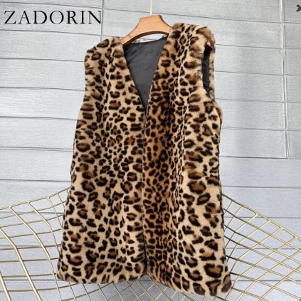 Dámská plyšová vesta - vzorovaná (Barva Leopardí, Velikost S)