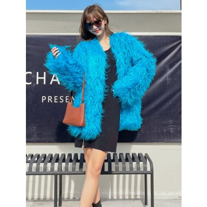 Chlupatá bunda srst korejský styl kožich oversize (Barva Oranžová, Velikost S)