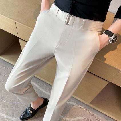 Hladké pánské kalhoty elegantní business s páskem