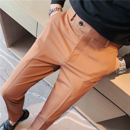 Společenské pánské kalhoty slim s vysokým pasem