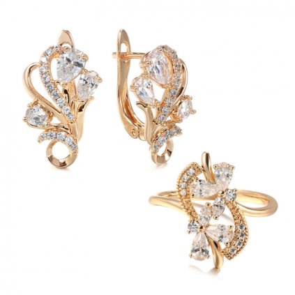 Elegantní set s motivem květiny (Barva (Varianta) Růžovo zlatá, Velikost prstenu 9 (59,6 mm))