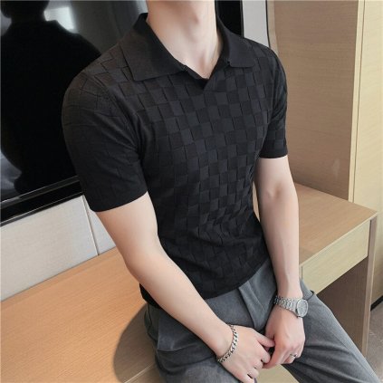 Texturované pánské tričko z pleteniny s límečkem