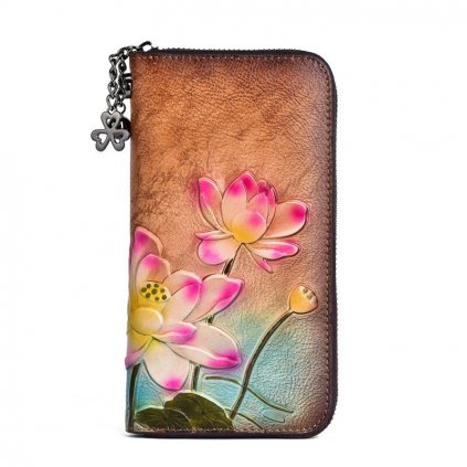 Texturovaná peněženka s lotusy