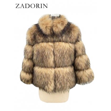 Chlupatý luxusní kožich typu mýval se stojáčkem (Barva Žlutá, Velikost S)