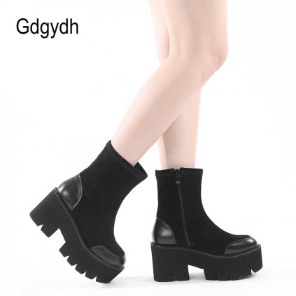Semišové chunky boty na platformě (Barva Černá, Velikost 35)