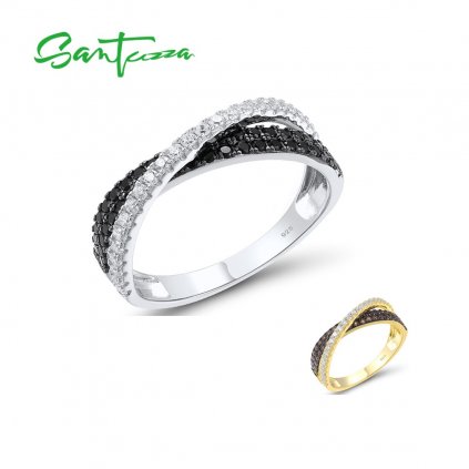 Stříbrný prsten s propletením zdobený kamínky