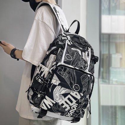 Unisex batoh se vzory ve stylu Graffiti (Barva Černá, Velikost L30cmW14cmH47cm)