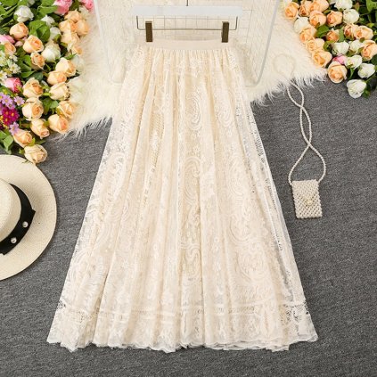 Krajková midi sukně áčkového střihu (Barva (varianta) 001 white skirt, Velikost ONE SIZE)